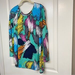 Paint Splashed La Ropas Jersey Stretch Knit Abstract Medium Blouse Preowned